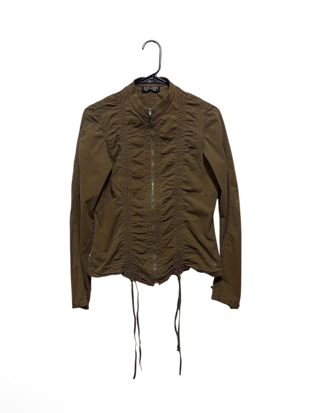 Sonia Rykiel  Olive Green Ruched Zip Utility Jacket